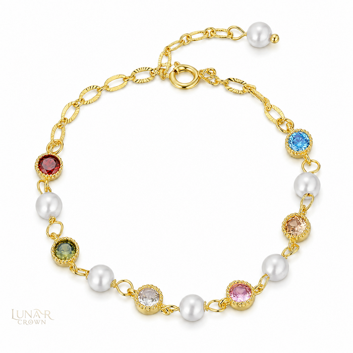 Colorful Bead Bracelet — Gold Tone